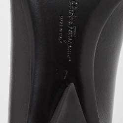 Pre Owned Salvatore Ferragamo Black Leather Viva Bow Ballet Flats Size 37.5