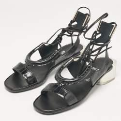 Salvatore Ferragamo Black Croc Embossed Leather Glorja Ankle Strap Sandals Size 39