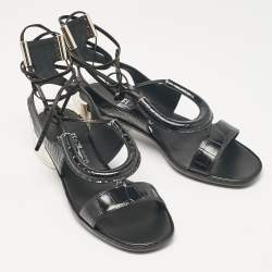 Salvatore Ferragamo Black Croc Embossed Leather Glorja Ankle Strap Sandals Size 39