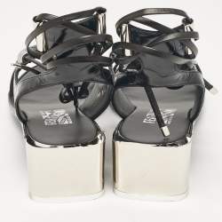 Salvatore Ferragamo Black Croc Embossed Leather Glorja Ankle Strap Sandals Size 39
