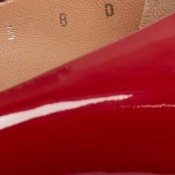 Pre Owned Salvatore Ferragamo Red Patent Leather Vara Bow Pumps Size 38.5