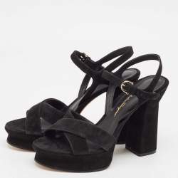 Salvatore Ferragamo Black Suede Ankle Strap Sandals Size 39