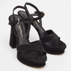 Salvatore Ferragamo Black Suede Ankle Strap Sandals Size 39