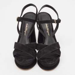 Salvatore Ferragamo Black Suede Ankle Strap Sandals Size 39