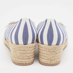 Salvatore Ferragamo Blue/White Striped Fabric Audrey Wedge Espadrille Pumps Size 40