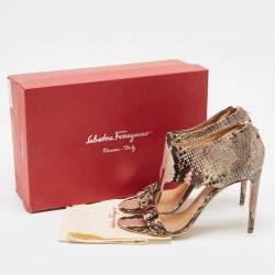 Pre Owned Salvatore Ferragamo Multicolor Snakeskin Embossed Leather T-Strap Sandals Size 40.5