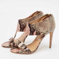 Pre Owned Salvatore Ferragamo Multicolor Snakeskin Embossed Leather T-Strap Sandals Size 40.5