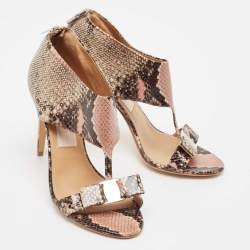 Pre Owned Salvatore Ferragamo Multicolor Snakeskin Embossed Leather T-Strap Sandals Size 40.5