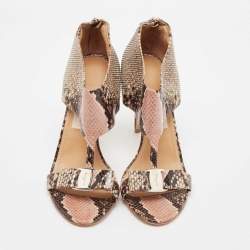 Pre Owned Salvatore Ferragamo Multicolor Snakeskin Embossed Leather T-Strap Sandals Size 40.5