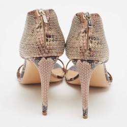 Pre Owned Salvatore Ferragamo Multicolor Snakeskin Embossed Leather T-Strap Sandals Size 40.5