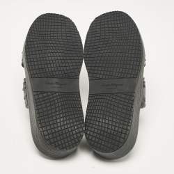 Pre Owned Salvatore Ferragamo Black Ostrich Leather Lufti Flat Sandals Size 41