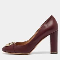 Pre Owned Salvatore Ferragamo Burgundy Leather Fiamma Pumps Size 40.5