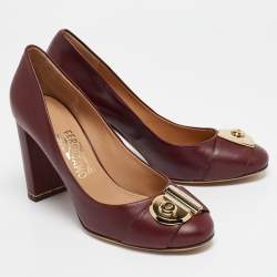 Pre Owned Salvatore Ferragamo Burgundy Leather Fiamma Pumps Size 40.5