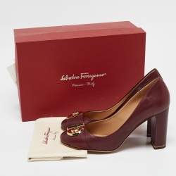 Pre Owned Salvatore Ferragamo Burgundy Leather Fiamma Pumps Size 40.5