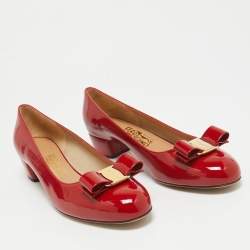 Pre Owned Salvatore Ferragamo Red Patent Leather Vara Bow Pumps Size 39