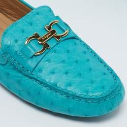 Pre Owned Salvatore Ferragamo Turquoise Ostrich Leather Saba Loafers Size 40.5