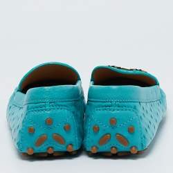 Pre Owned Salvatore Ferragamo Turquoise Ostrich Leather Saba Loafers Size 40.5