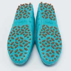Pre Owned Salvatore Ferragamo Turquoise Ostrich Leather Saba Loafers Size 40.5
