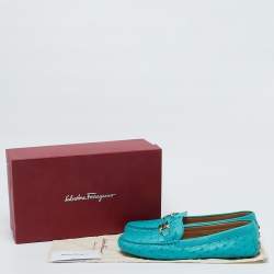 Pre Owned Salvatore Ferragamo Turquoise Ostrich Leather Saba Loafers Size 40.5