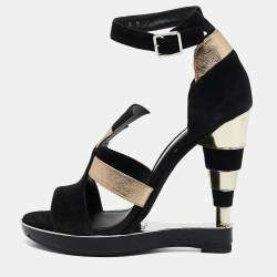 Salvatore Ferragamo Black Leather and Python Leather Lexus Ankle Strap Sandals Size 39