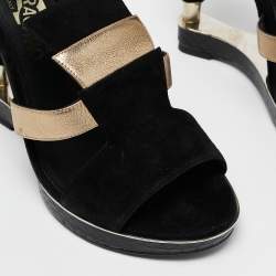 Salvatore Ferragamo Black Leather and Python Leather Lexus Ankle Strap Sandals Size 39