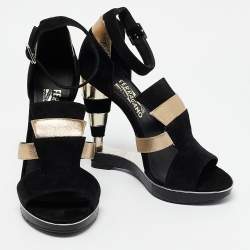 Salvatore Ferragamo Black Leather and Python Leather Lexus Ankle Strap Sandals Size 39
