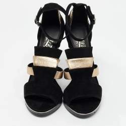Salvatore Ferragamo Black Leather and Python Leather Lexus Ankle Strap Sandals Size 39