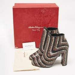 Pre Owned Salvatore Ferragamo Multicolor Leather Ankle Length Boots Size 40.5