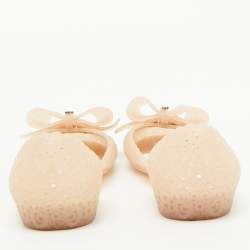 مملوكة مسبقًا Salvatore Ferragamo Beige Nilly Jelly Bow Ballet Flats Size 37.5