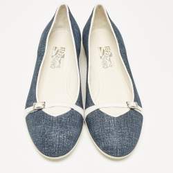 مملوكة مسبقًا Salvatore Ferragamo Blue Denim Audrey Ballet Flats Size 40.5
