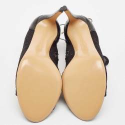 Salvatore Ferragamo Black Lace and Watersnake Open Toe Booties Size 38