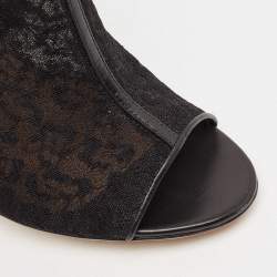 Salvatore Ferragamo Black Lace and Watersnake Open Toe Booties Size 38