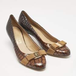 Pre Owned Salvatore Ferragamo Ombre Brown Crocodile Carla Pumps Size 40.5