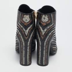 Salvatore Ferragamo Multicolor Printed Leather Zipped Ankle Length Boots Size 37.5