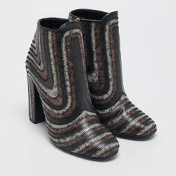 Salvatore Ferragamo Multicolor Printed Leather Zipped Ankle Length Boots Size 37.5