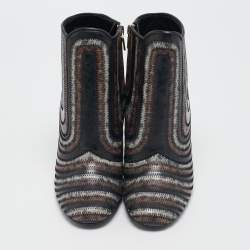 Salvatore Ferragamo Multicolor Printed Leather Zipped Ankle Length Boots Size 37.5