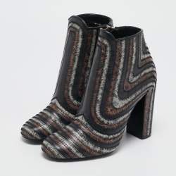 Salvatore Ferragamo Multicolor Printed Leather Zipped Ankle Length Boots Size 37.5