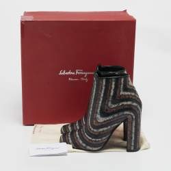 Salvatore Ferragamo Multicolor Printed Leather Zipped Ankle Length Boots Size 37.5