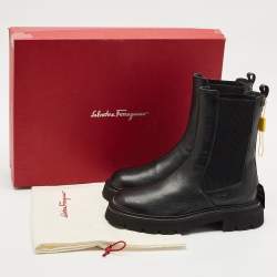 Salvatore Ferragamo Black Leather Oderico Ankle Boots Size 39.5