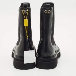 Salvatore Ferragamo Black Leather Oderico Ankle Boots Size 39.5