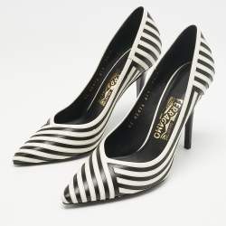 Salvatore Ferragamo Black/White Leather Susi Graph Pumps Size 38