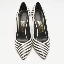 Salvatore Ferragamo Black/White Leather Susi Graph Pumps Size 38
