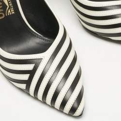 Salvatore Ferragamo Black/White Leather Susi Graph Pumps Size 38
