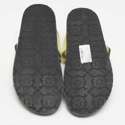 Salvatore Ferragamo Yellow/Black Leather and Canvas Aja Flat Sandals Size 40.5