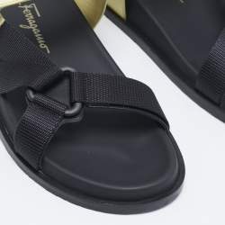 Salvatore Ferragamo Yellow/Black Leather and Canvas Aja Flat Sandals Size 40.5