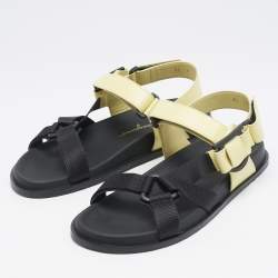 Salvatore Ferragamo Yellow/Black Leather and Canvas Aja Flat Sandals Size 40.5