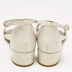 Pre Owned Salvatore Ferragamo Cream Patent Leather Como Ankle Strap Sandals Size 39