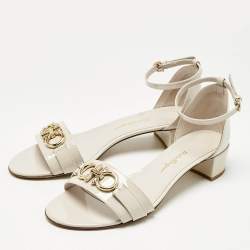 Pre Owned Salvatore Ferragamo Cream Patent Leather Como Ankle Strap Sandals Size 39