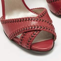 Pre Owned Salvatore Ferragamo Red Leather Peep Toe Slingback Pumps Size 40