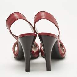 Pre Owned Salvatore Ferragamo Red Leather Peep Toe Slingback Pumps Size 40